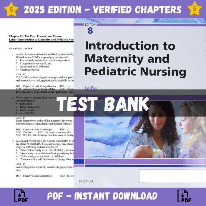 Test bank – Introduction to Maternity and Pediatric Nursing 8th Edition (Gloria Leifer, 2019)-Pass Test Bank