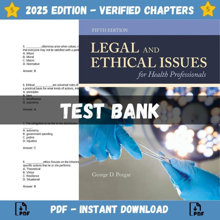 Test bank – Legal and Ethical Issues for Health Professionals 5th Edition (Pozgar, 2019)-Pass Test Bank