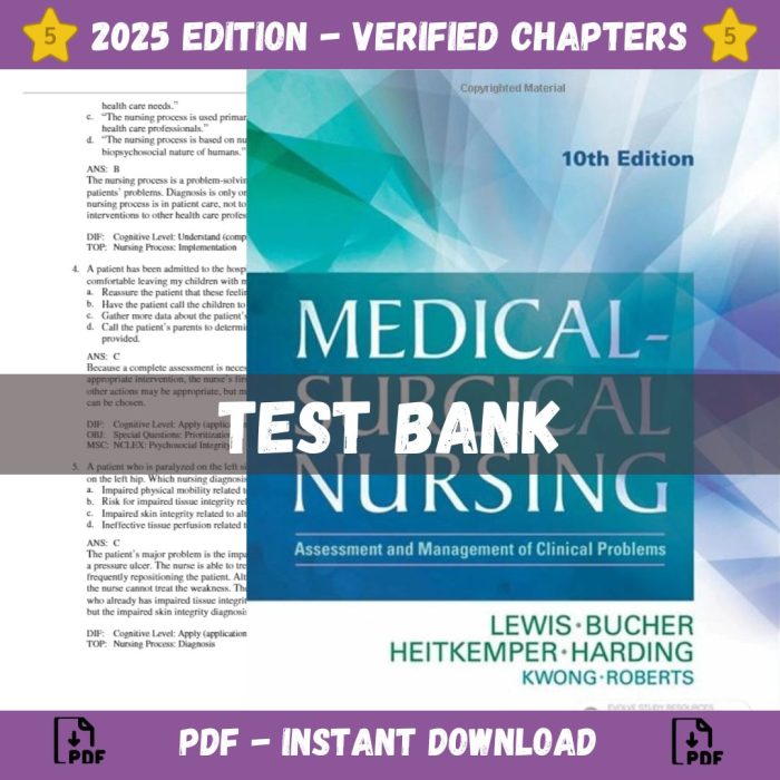 Test bank – Medical-Surgical Nursing Assessment and Management of Clinical Problems 10th Edition (Lewis, 2017)-Pass Test Bank