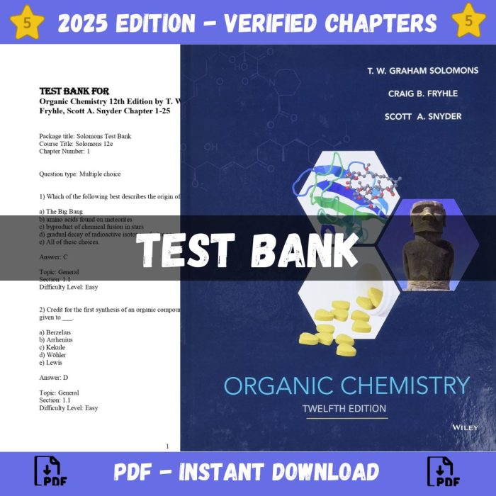 Test bank – Organic Chemistry 12th Edition (Solomons, 2016)-Pass Test Bank