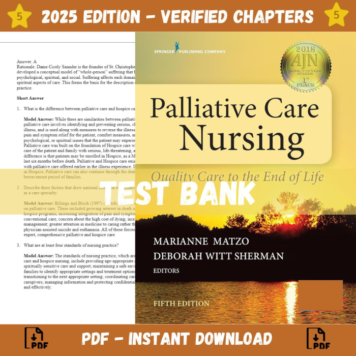 Test bank – Palliative Care Nursing Quality Care to the End of Life 5th Edition (Matzo, 2018)-Pass Test Bank