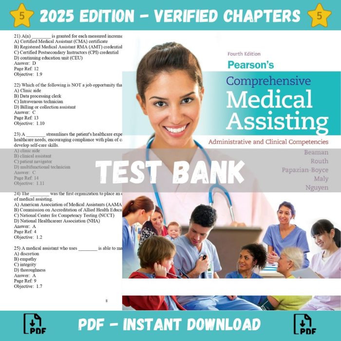 Test bank – Pearson’s Comprehensive Medical Assisting Administrative and Clinical Competencies 4th Edition (Beaman, 2017)-Pass Test Bank