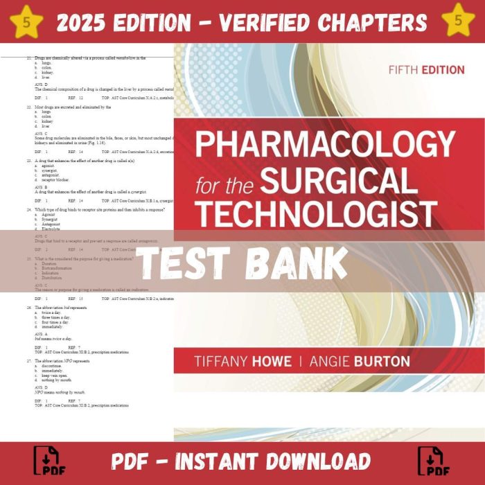 Test bank – Pharmacology for the Surgical Technologist 5th Edition (Howe, 2020)-Pass Test Bank