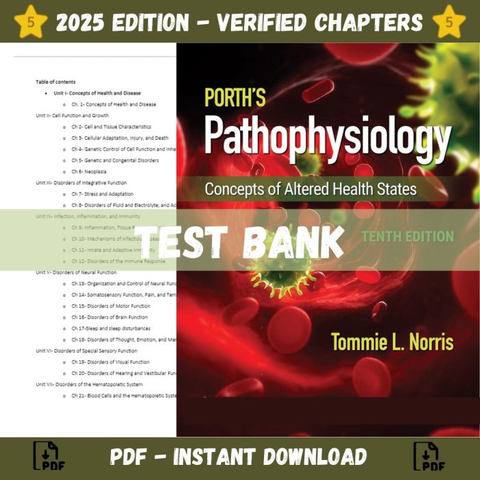 Test bank – Porth’s Pathophysiology Concepts of Altered Health States 10th Edition (Norris, 2019)-Pass Test Bank