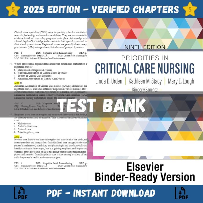 Test bank – Priorities in Critical Care Nursing 9th Edition (Urden, 2013)-Pass Test Bank