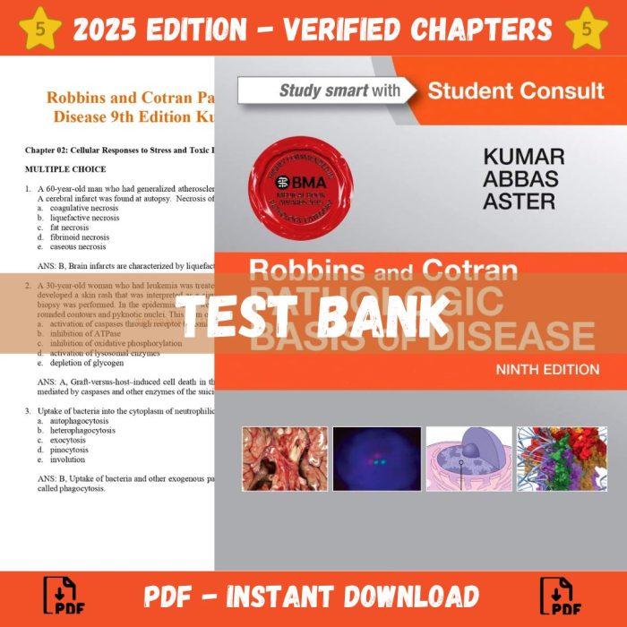 Test bank – Robbins and Cotran Pathologic Basis of Disease 9th Edition (Kumar, 2014)-Pass Test Bank