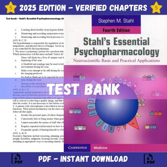 Test bank – Stahl’s Essential Psychopharmacology 4th Edition (Stephen M. Stah, 2021)-Pass Test Bank