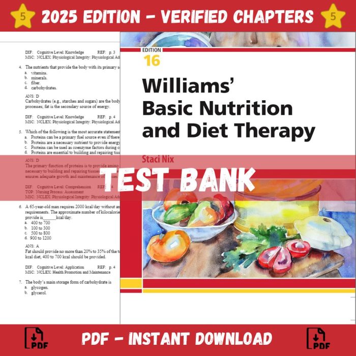 Test bank – Williams’ Basic Nutrition & Diet Therapy 16th Edition (McIntosh, 2022)-Pass Test Bank