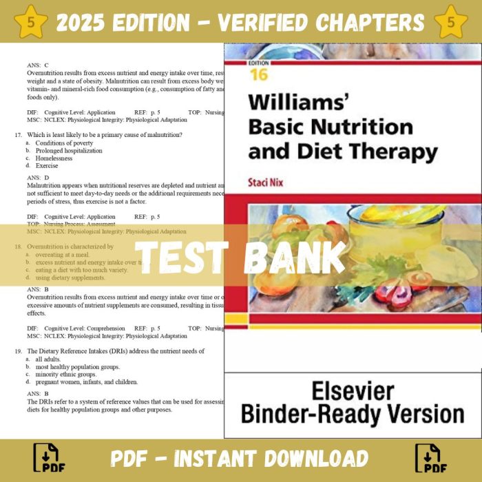 Test bank – Williams’ Basic Nutrition & Diet Therapy 16th Edition (Staci Nix McIntosh, 2021)-Pass Test Bank