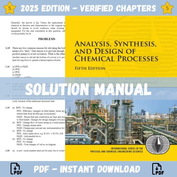 Solution Manual – for Analysis, Synthesis, and Design of Chemical Processes 5th Edition (Turton, 2018)-Pass Test Bank
